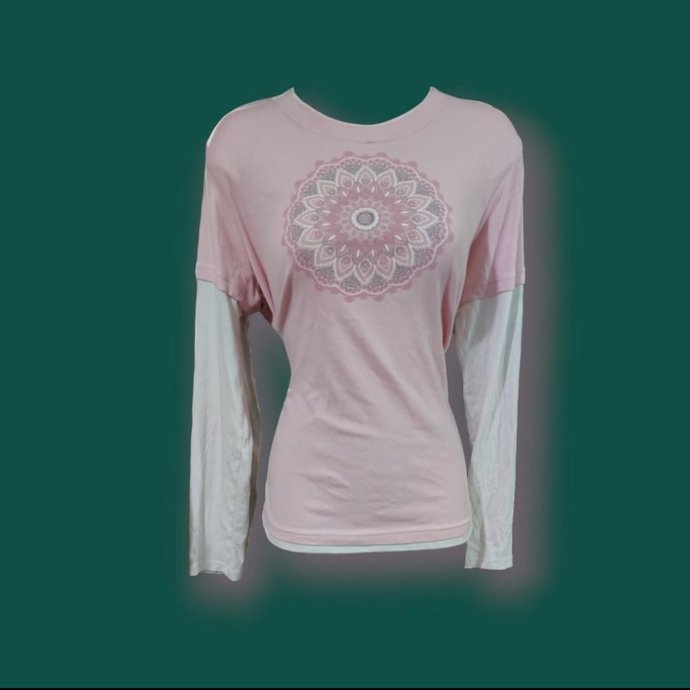 Made For Life Long Sleeve Pink White Vintage Layered Top Medium